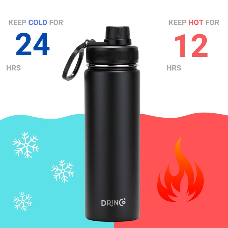 Drinco Stainless Steel Water Bottle Spout Lid Vacuum Insulated Double Wall Water Bottle Wide Mouth (40oz 32oz 22oz 18oz 14oz) Leak Proof Keep Cold Sport Camping Hiking (22 oz, 22oz Black) - Image 4